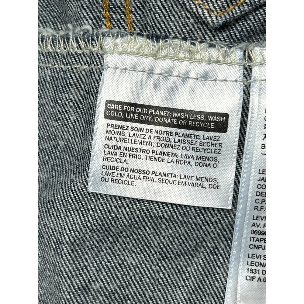 Levi Strauss Denim Trucker Jacket Buck Yeah Embroidery Blue Size Small Mens